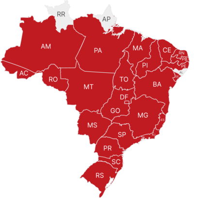 Mapa do Brasil exibindo onde a Txai está presente com os todos estados visíveis